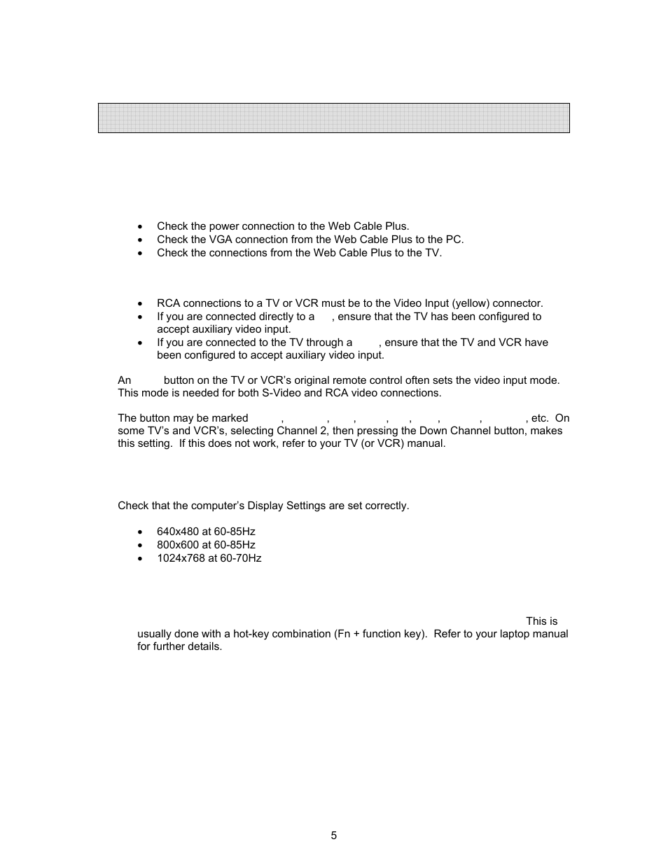 Troubleshooting display problems | AItech Web Cable Plus User Manual | Page 8 / 10