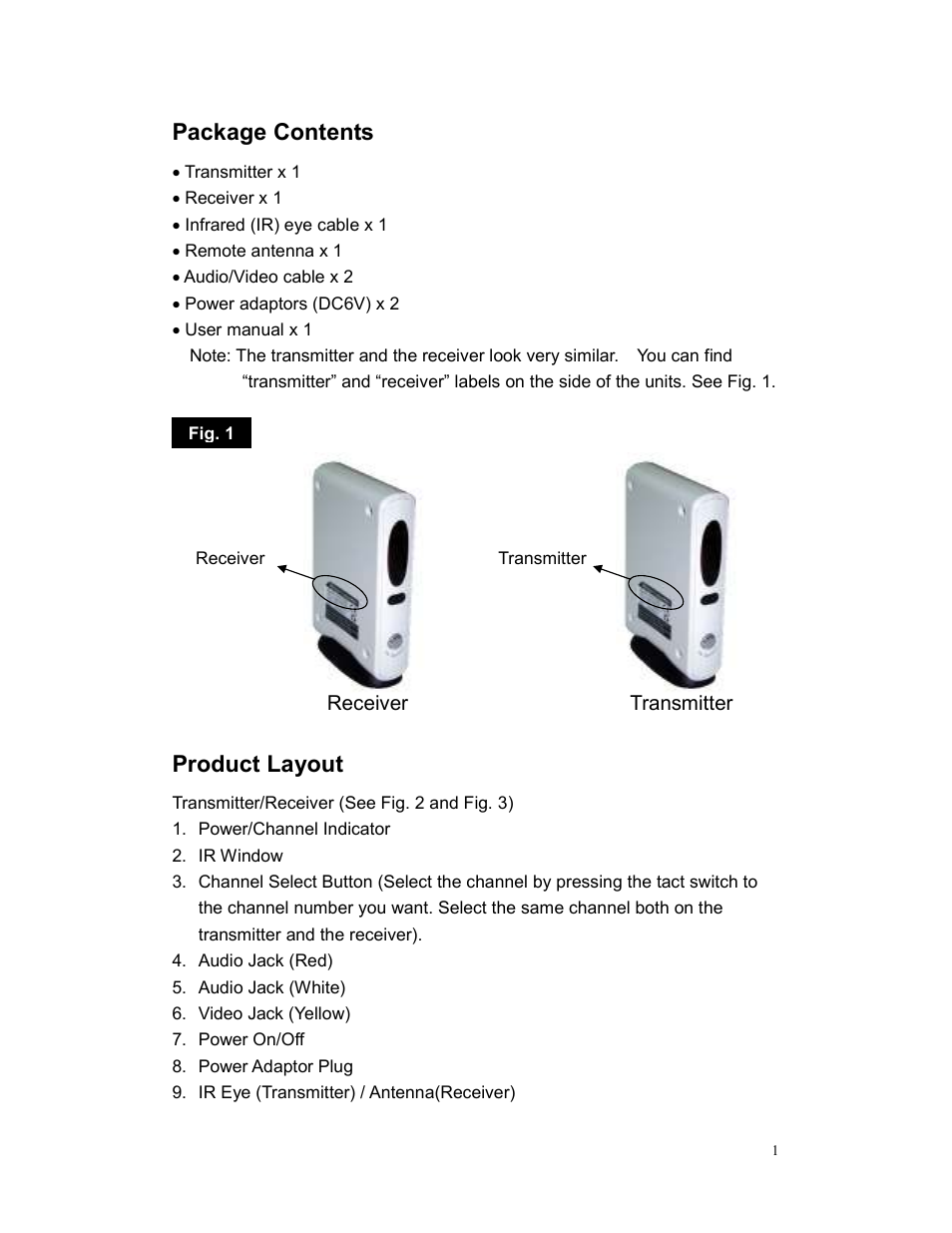 Package contents, Product layout | AItech ProA/V Media Extender Mini User Manual | Page 2 / 11