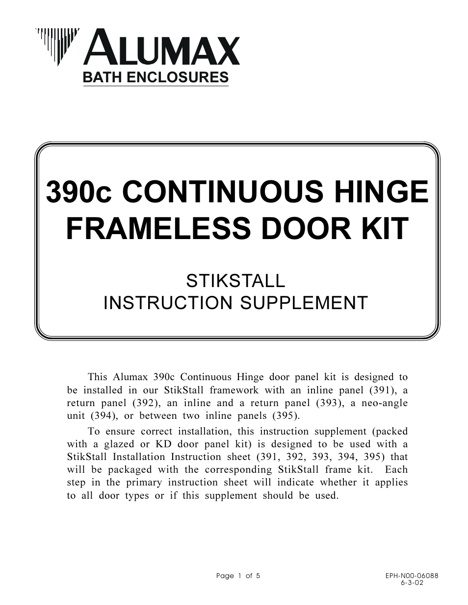 Alumax 390c Supplement User Manual | 5 pages