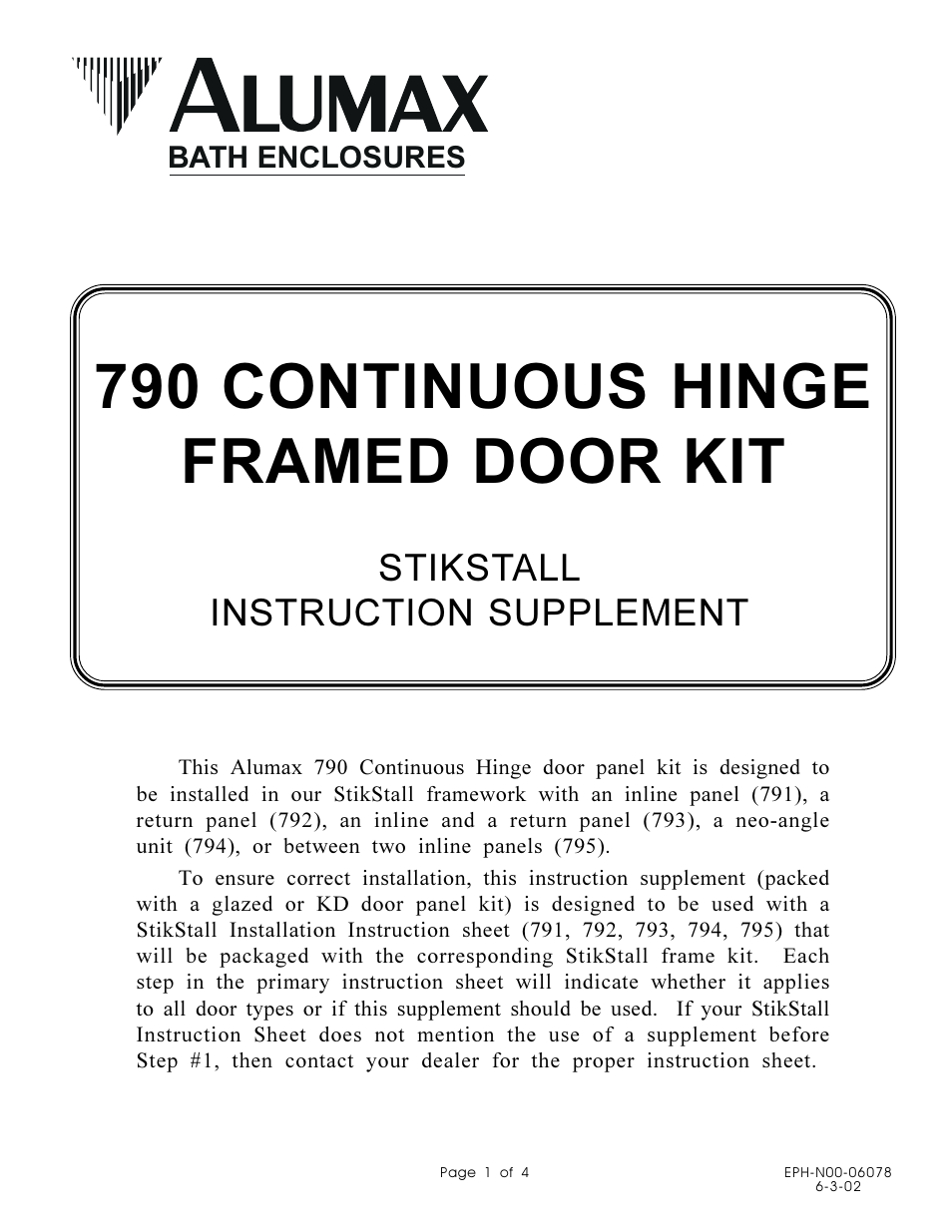 Alumax 790c Supplement User Manual | 4 pages