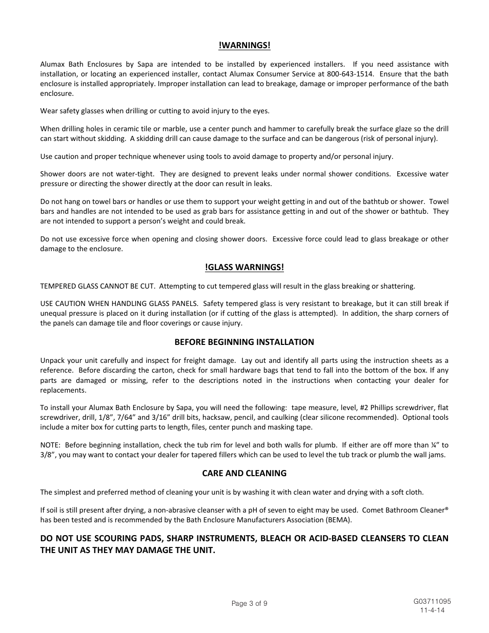 Alumax 1050 User Manual | Page 3 / 9