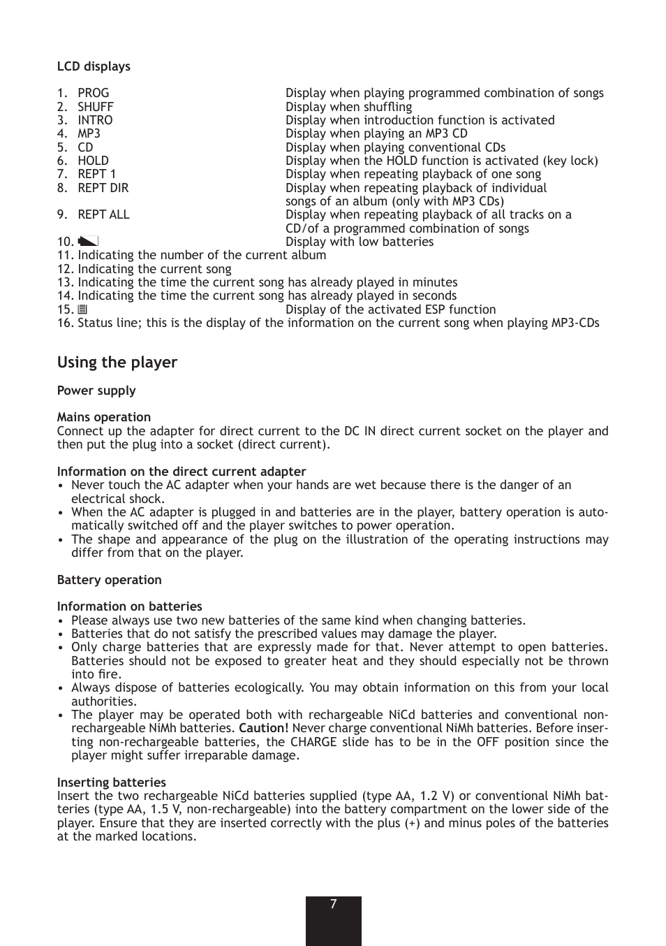 Using the player | Bench KH 4438 User Manual | Page 7 / 16