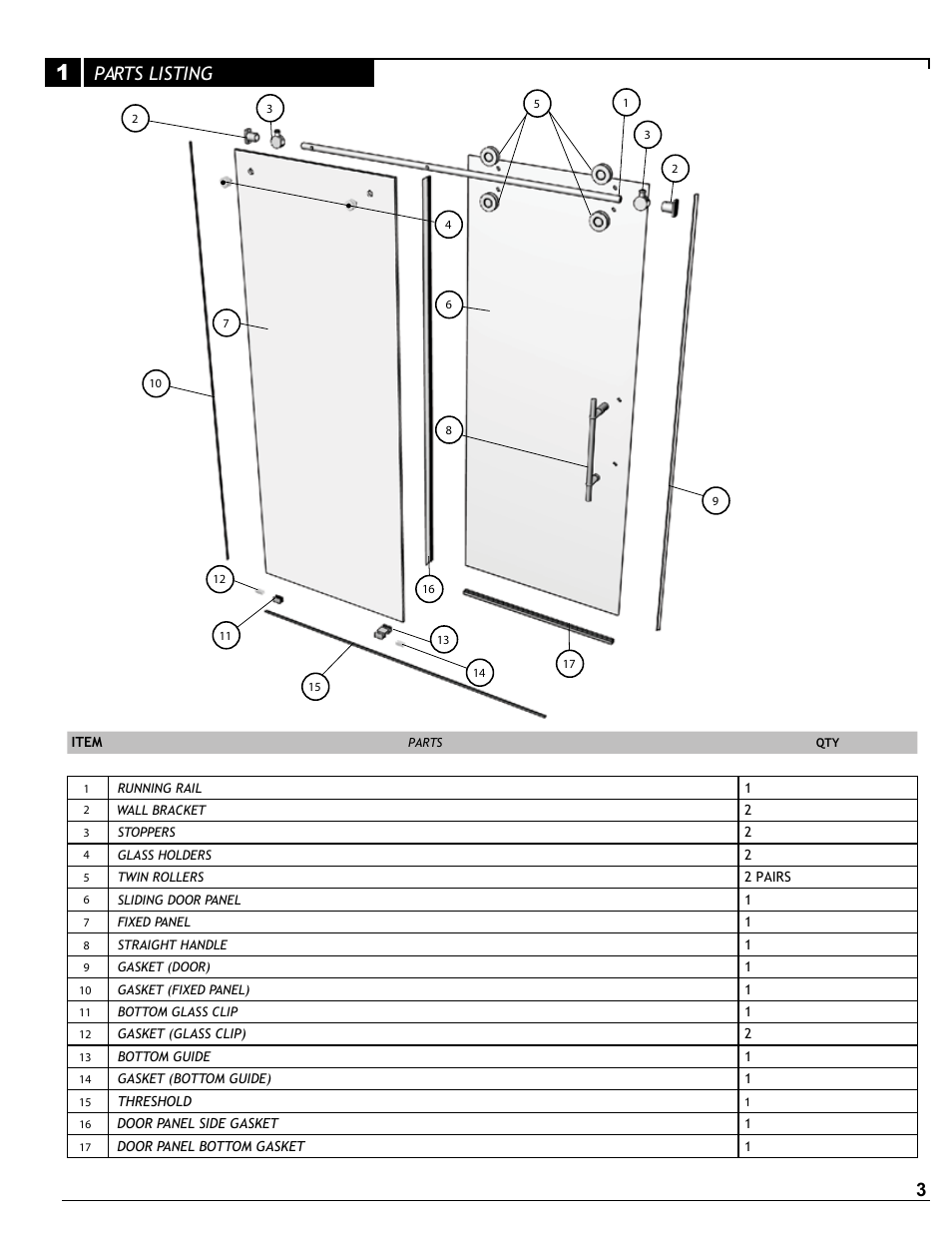 Parts listing | Alumax P-DR1W-48-60 User Manual | Page 3 / 14