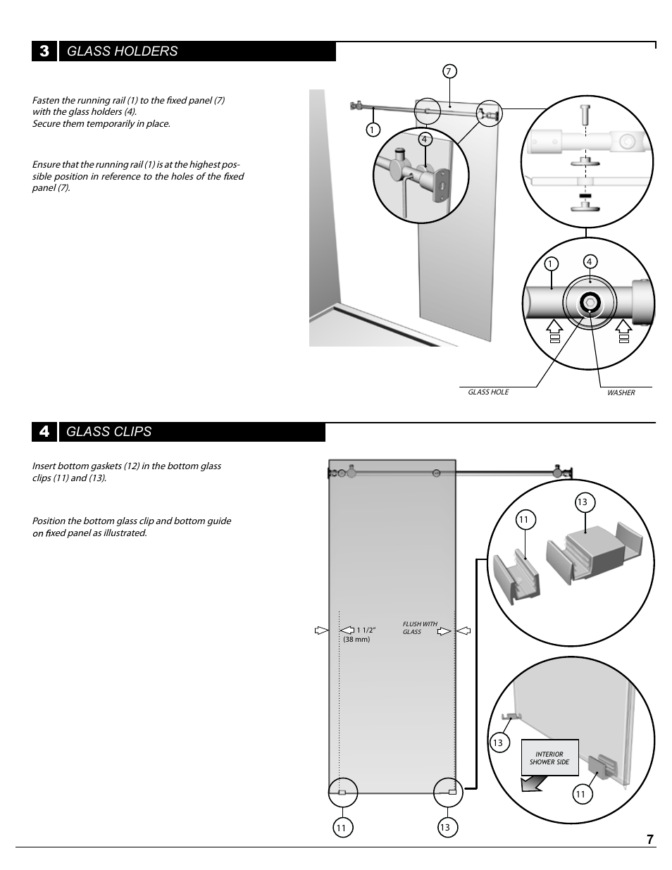 Glass clips, Glass holders | Alumax P-DR1W-48-60 User Manual | Page 7 / 14