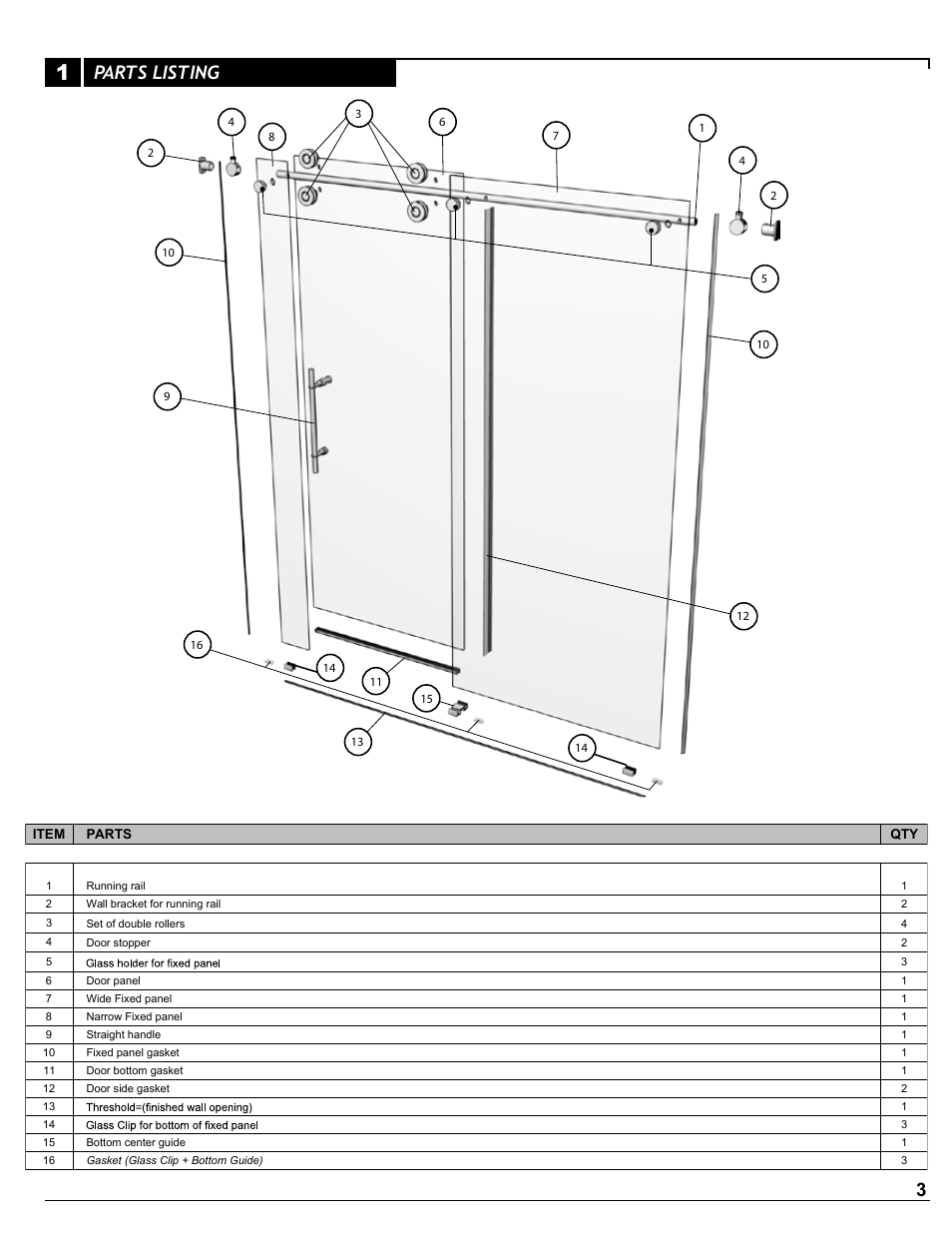Parts listing | Alumax P-DR1W-72 User Manual | Page 3 / 15