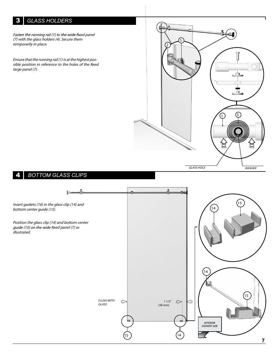Bottom glass clips glass holders | Alumax P-DR1W-72 User Manual | Page 7 / 15
