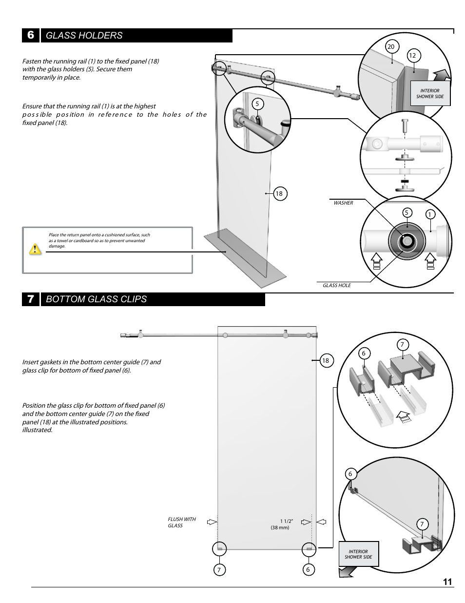 Bottom glass clips panneau fixe, Fixed panel, Glass holders | Alumax P-DR2W-48-60-CRP User Manual | Page 11 / 18