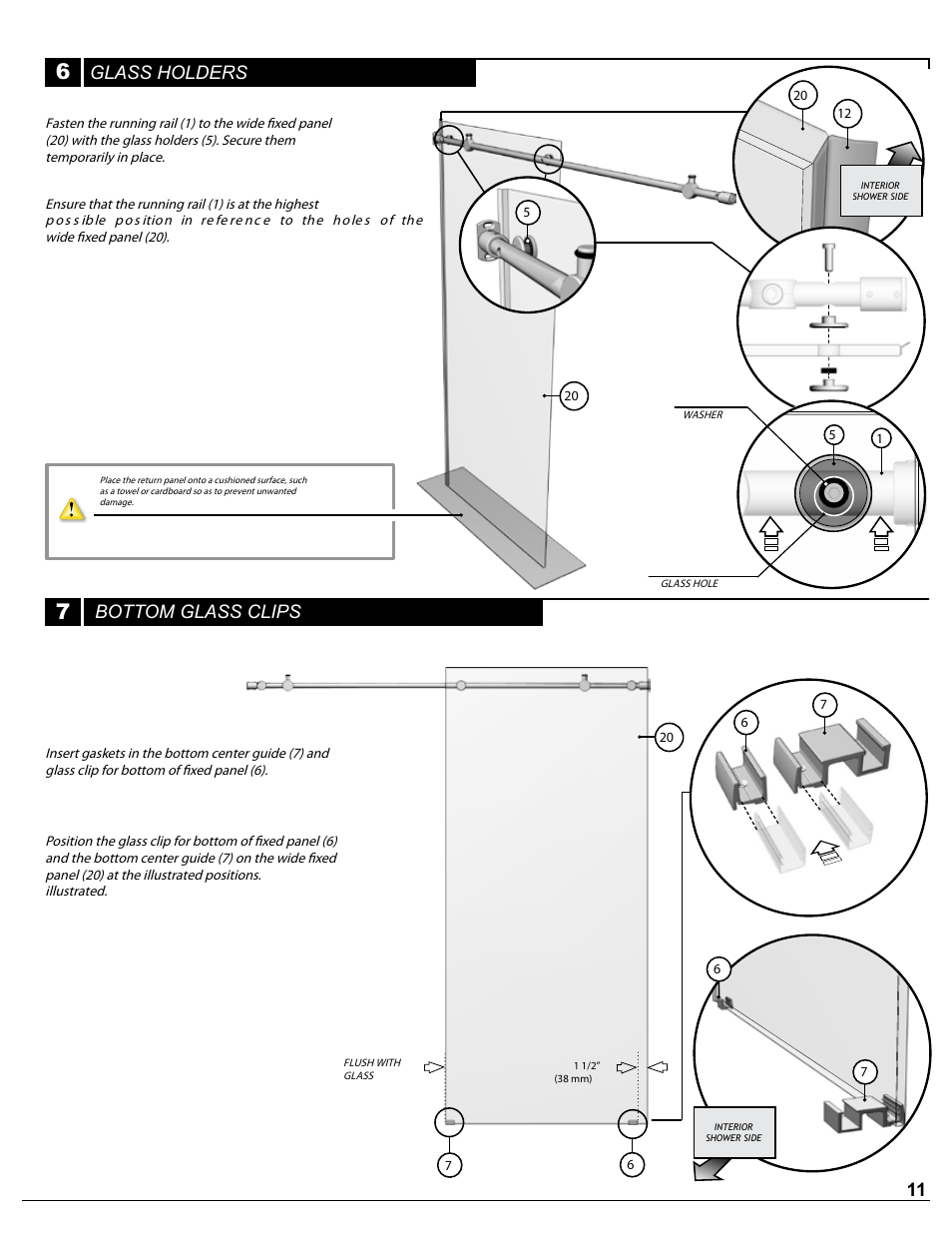 Bottom glass clips panneau fixe, Fixed panel, Glass holders | Alumax P-DR2W-72-CRP User Manual | Page 11 / 19