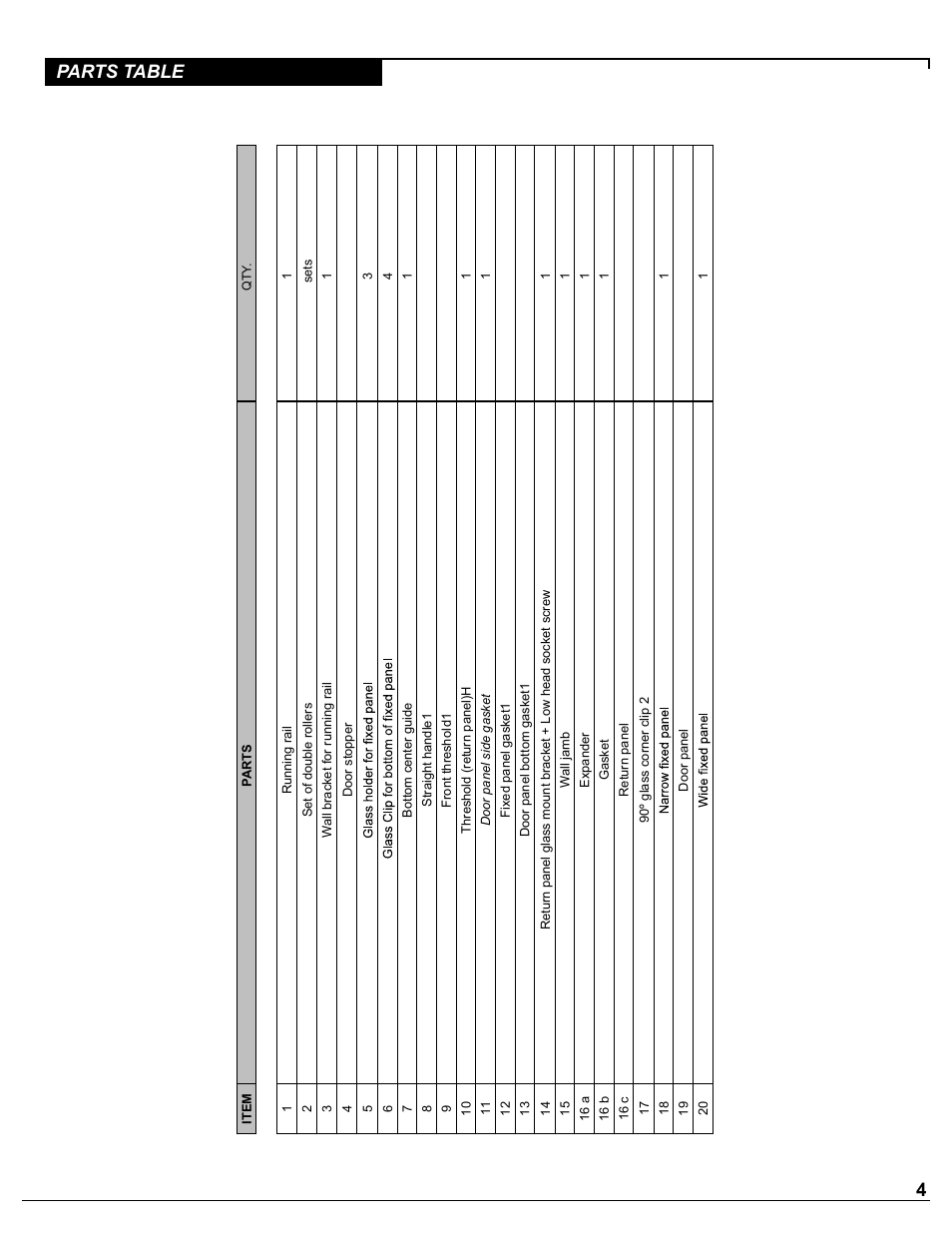 4parts table | Alumax P-DR2W-72-CRP User Manual | Page 4 / 19