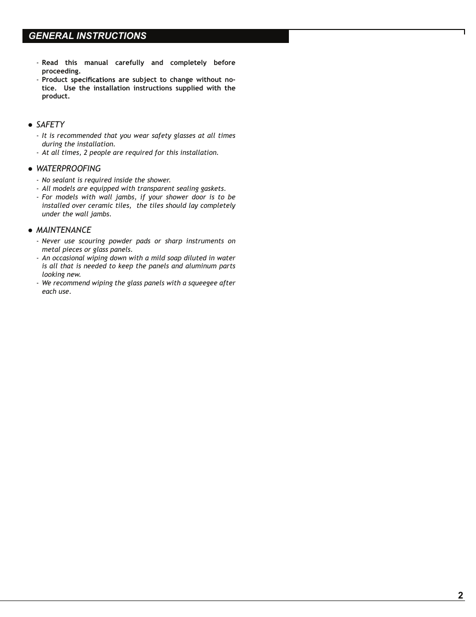 2general instructions | Alumax P-DR3W-72 User Manual | Page 2 / 32