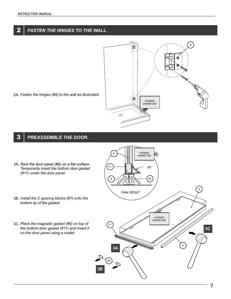 Fasten the hinges to the wall, Preassemble the door | Alumax M-92X User Manual | Page 7 / 16