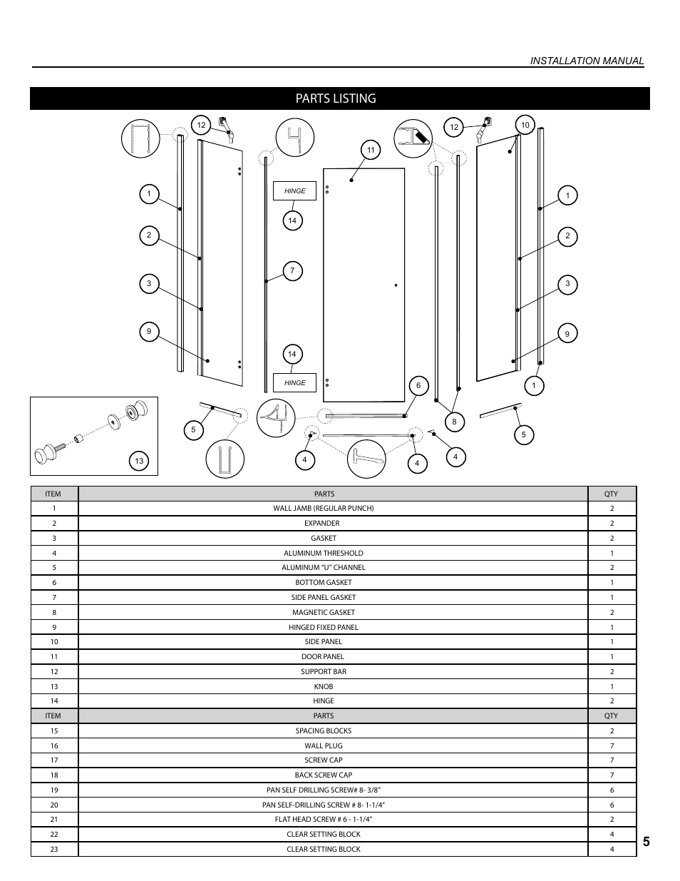 Parts listing, Installation manual | Alumax M-94Z User Manual | Page 5 / 28