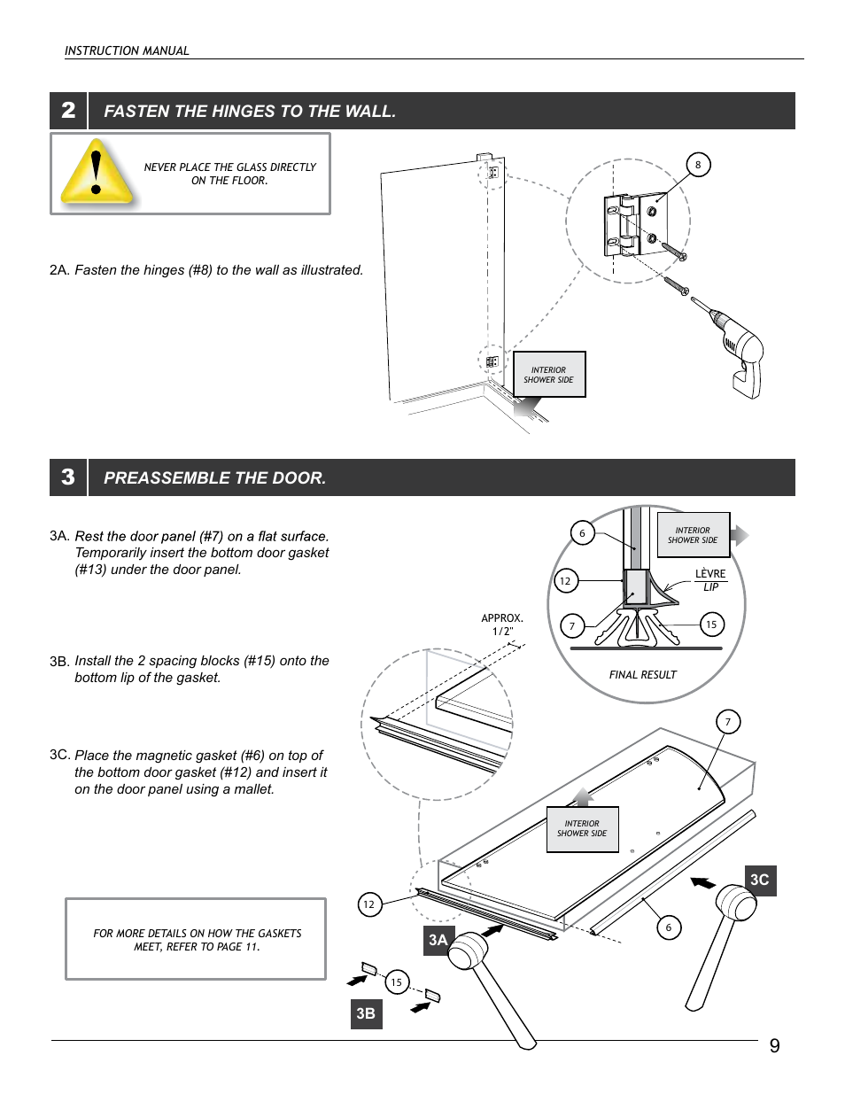 Fasten the hinges to the wall, Preassemble the door | Alumax M-DP93X User Manual | Page 9 / 19