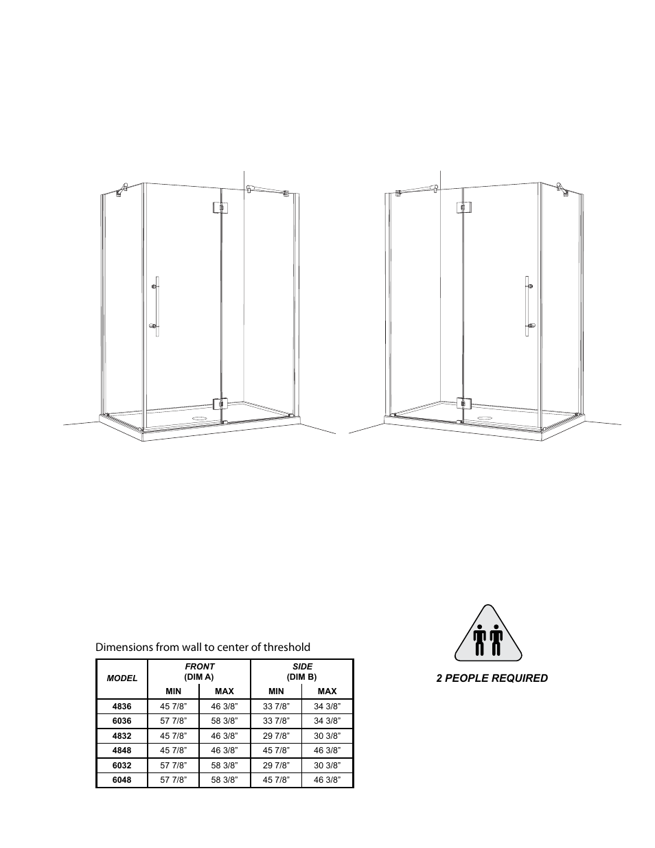 Dimensions from wall to center of threshold | Alumax M-PD93X User Manual | Page 2 / 13