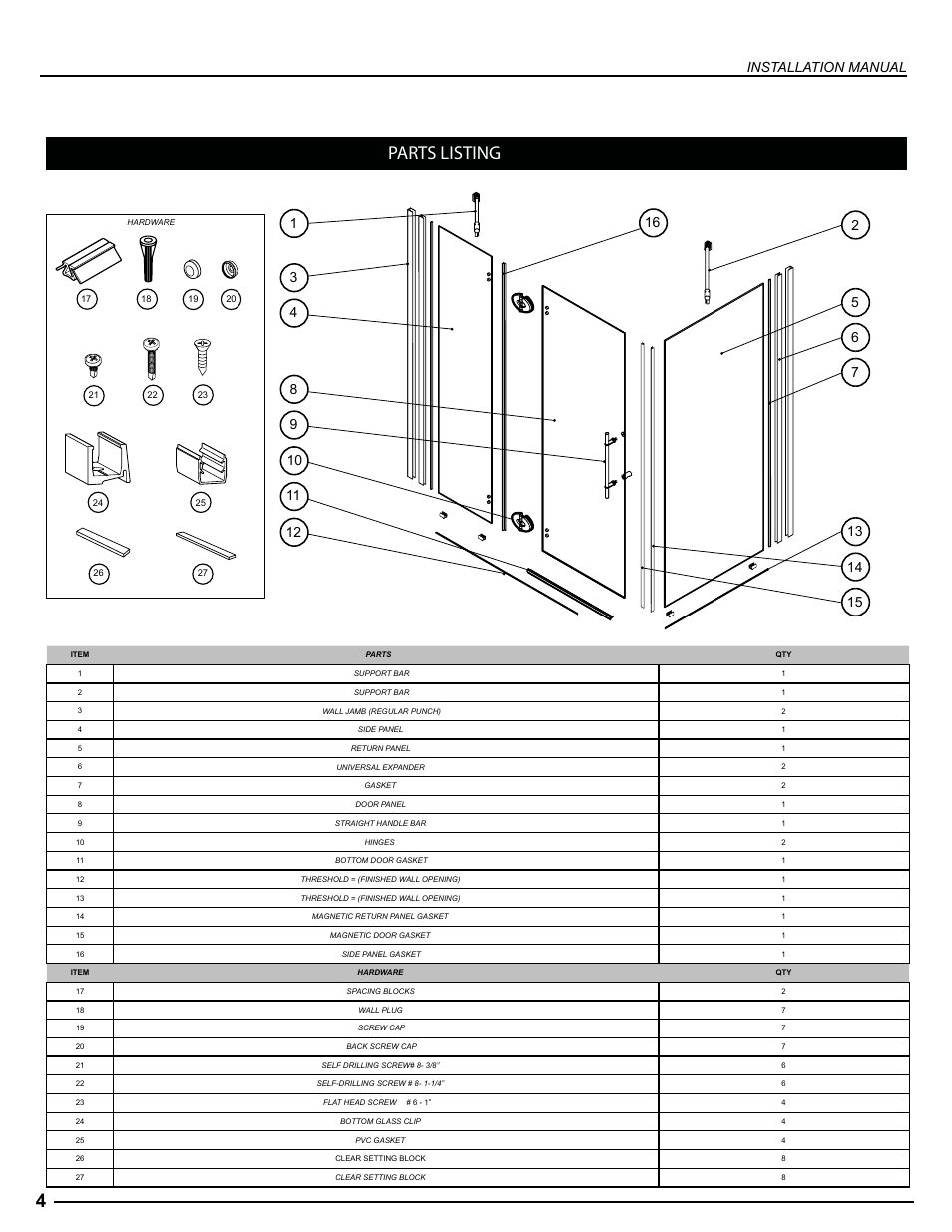 Parts listing, Installation manual | Alumax M-PD93X User Manual | Page 4 / 13