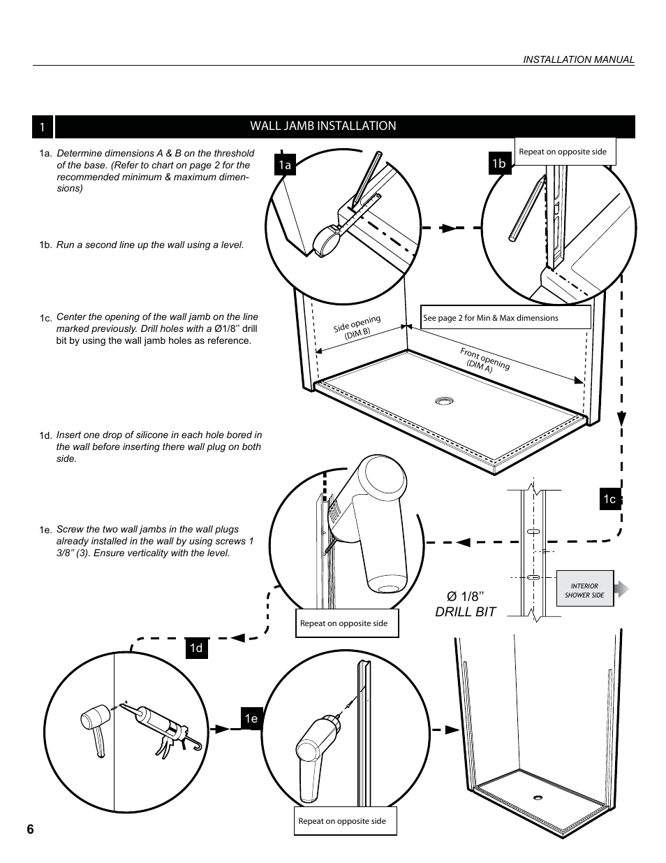 16 wall jamb installation, Capri, Ø 1/8’’ drill bit 1a 1b | Alumax M-PD93X User Manual | Page 6 / 13