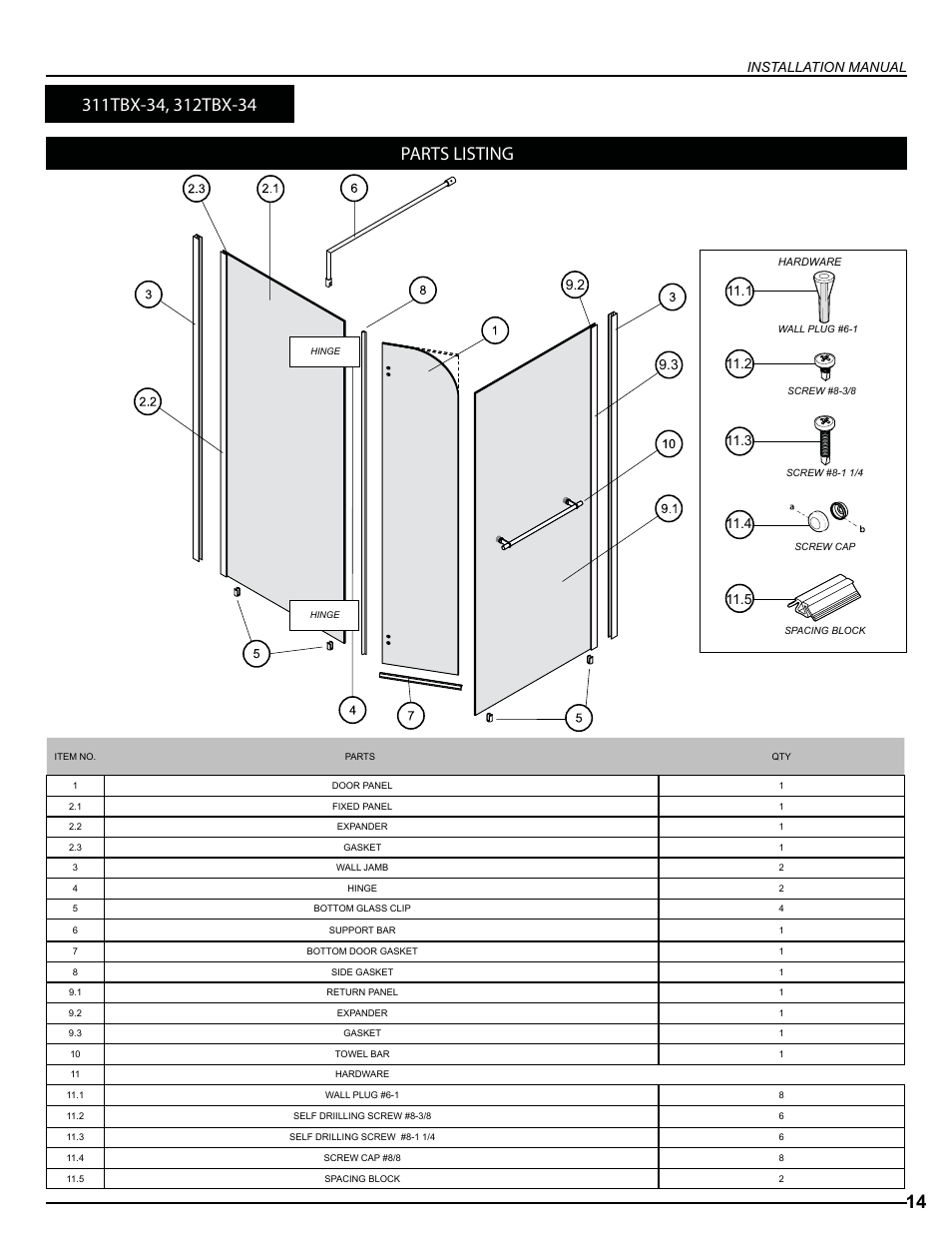 Parts listing, Installation manual | Alumax L-312 User Manual | Page 14 / 23