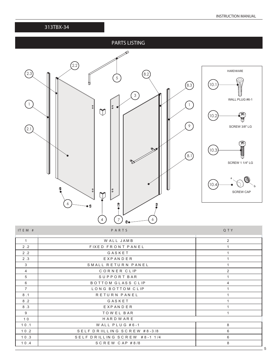 Parts listing | Alumax L-313 User Manual | Page 8 / 17