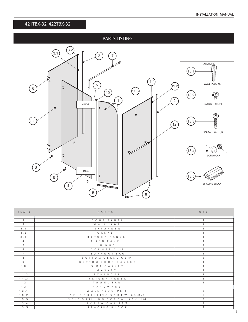 Parts listing | Alumax L-422 User Manual | Page 10 / 21