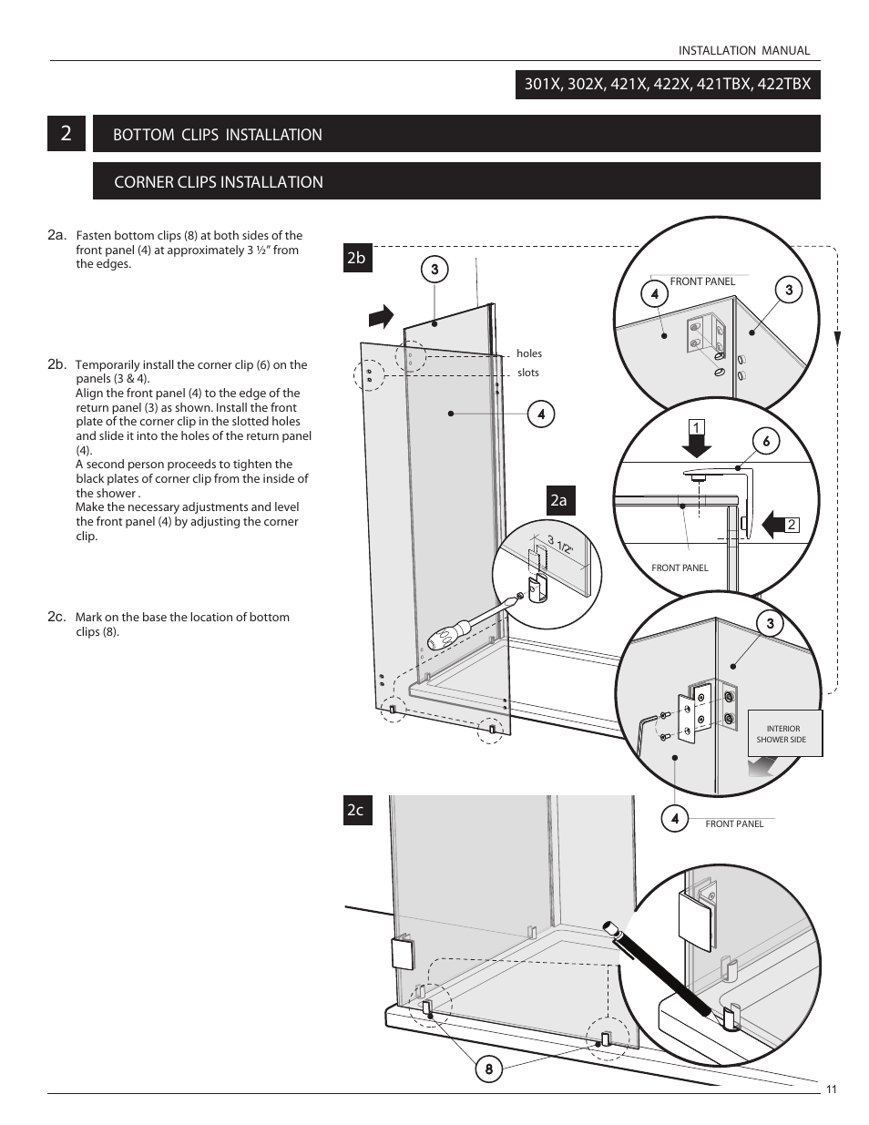 2b corner clips installation, Bottom clips installation | Alumax L-422 User Manual | Page 14 / 21