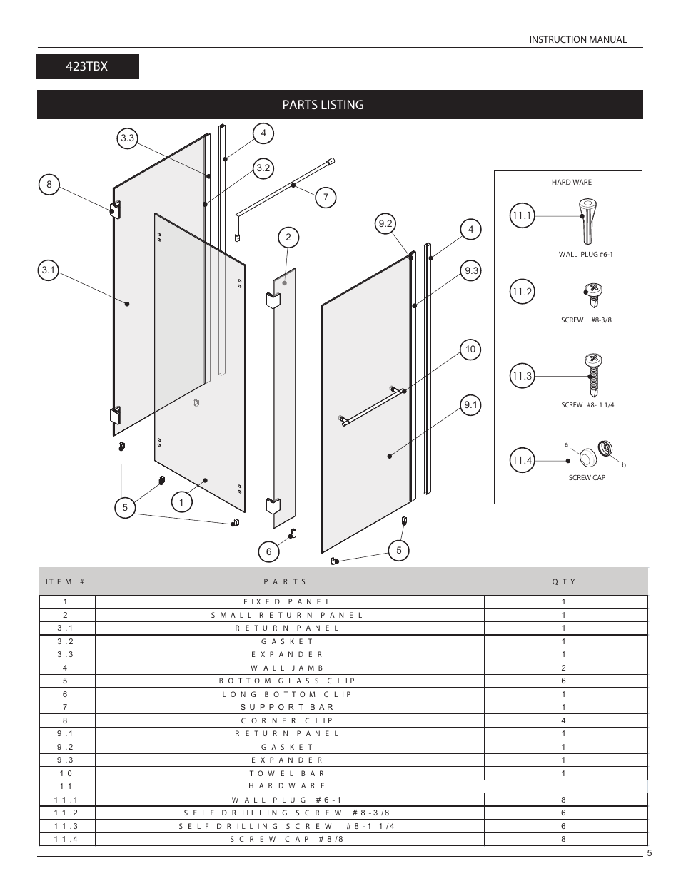 Parts listing, 423tbx | Alumax L-423 User Manual | Page 8 / 19