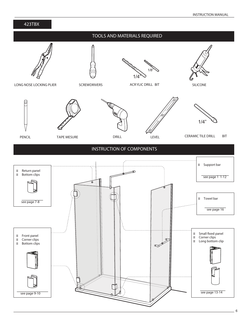 Tools and materials required, Instruction of components 423tbx | Alumax L-423 User Manual | Page 9 / 19