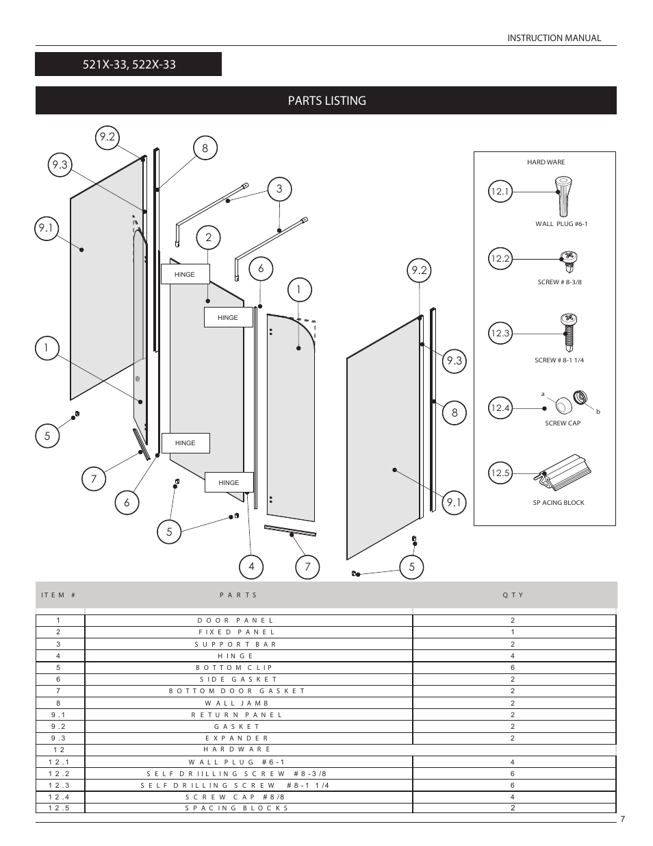 Parts listing | Alumax L-522 User Manual | Page 8 / 22