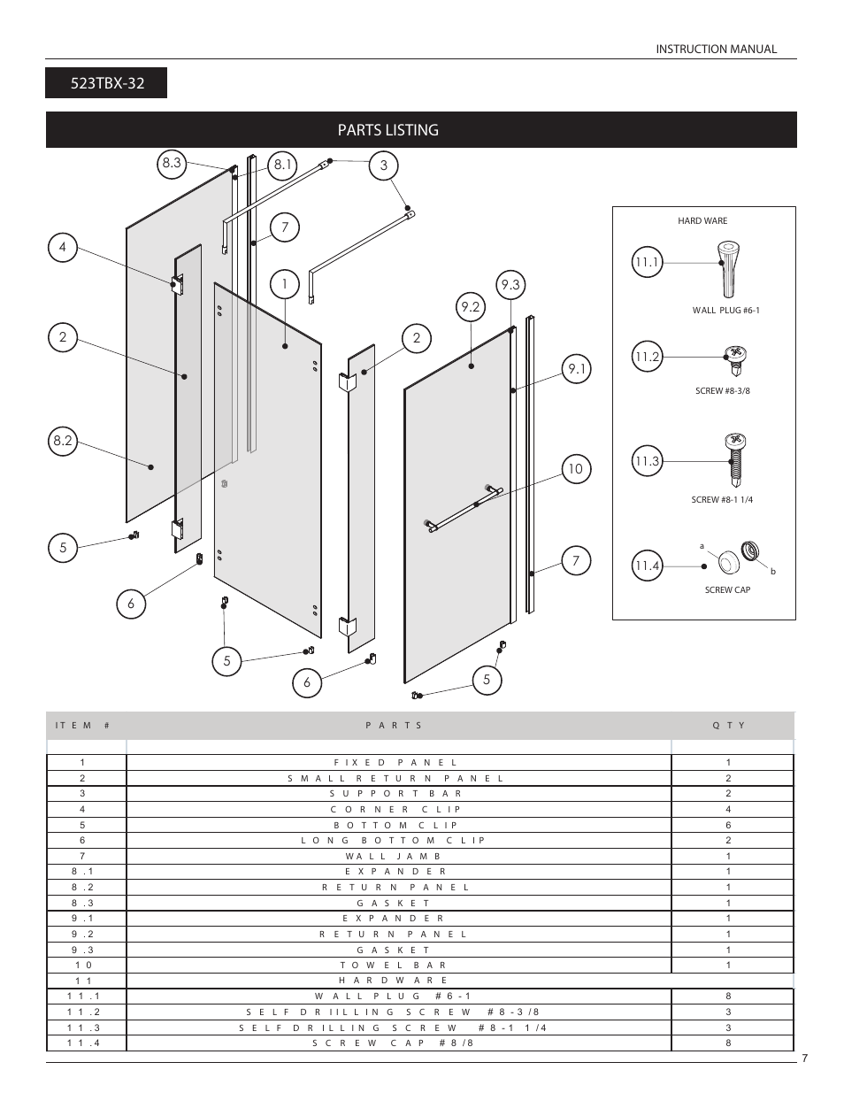 Parts listing | Alumax L-523 User Manual | Page 10 / 19