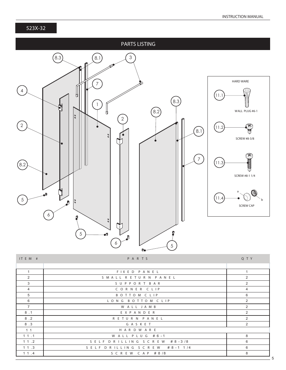 Parts listing | Alumax L-523 User Manual | Page 8 / 19