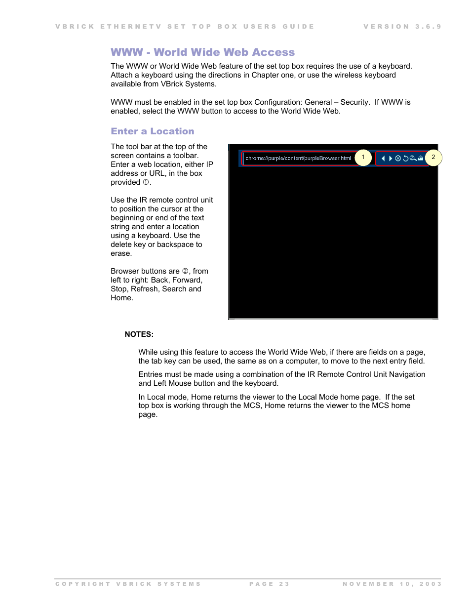 Www - world wide web access, Enter a location | Beaumont Products MPEG - 4 User Manual | Page 23 / 30