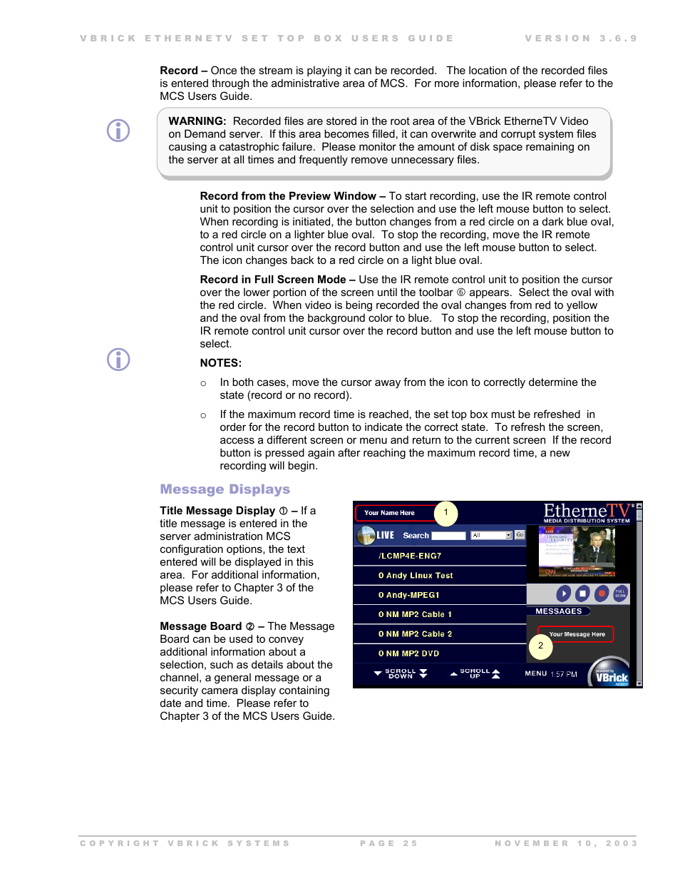 Message displays | Beaumont Products MPEG - 4 User Manual | Page 25 / 30