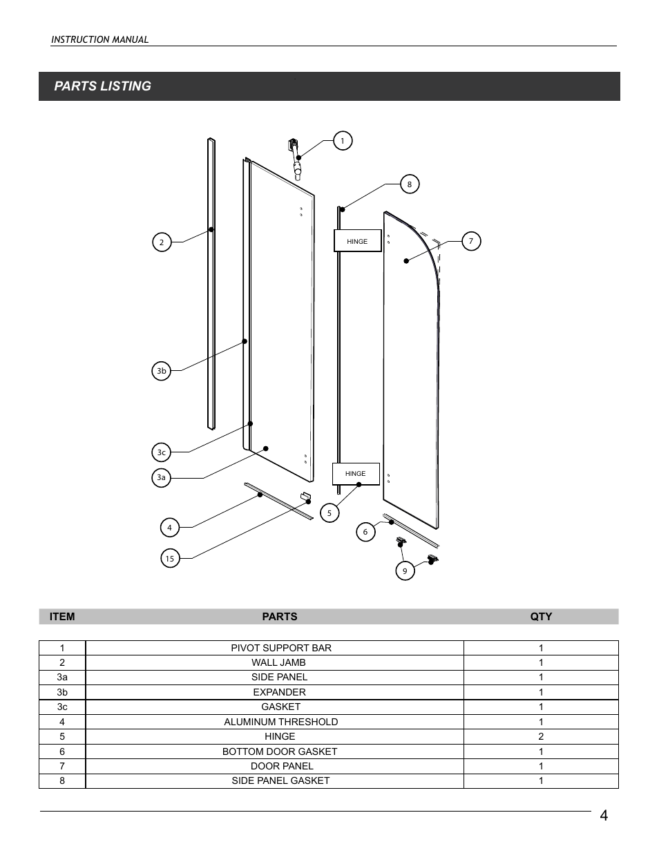 Parts listing | Alumax L-SSSX24 User Manual | Page 4 / 11