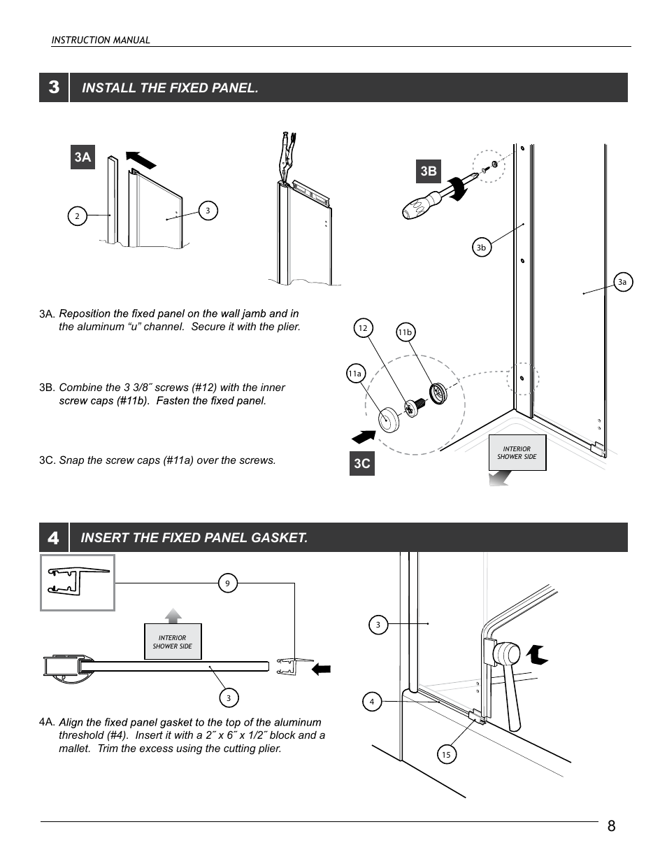 3c install the fixed panel, Insert the fixed panel gasket | Alumax L-STSX24 User Manual | Page 8 / 12