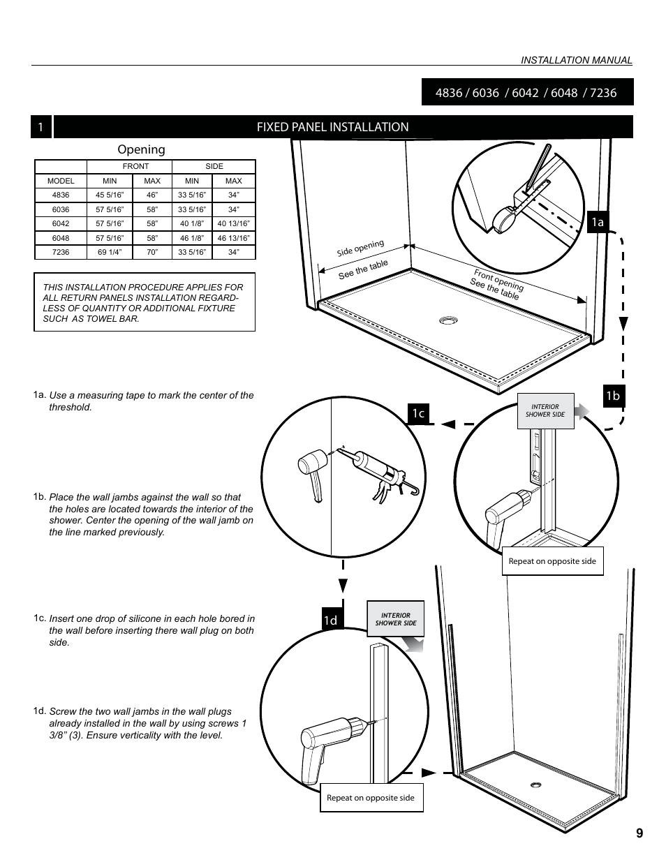 19 fixed panel installation, Opening | Alumax K-K93Z User Manual | Page 9 / 19