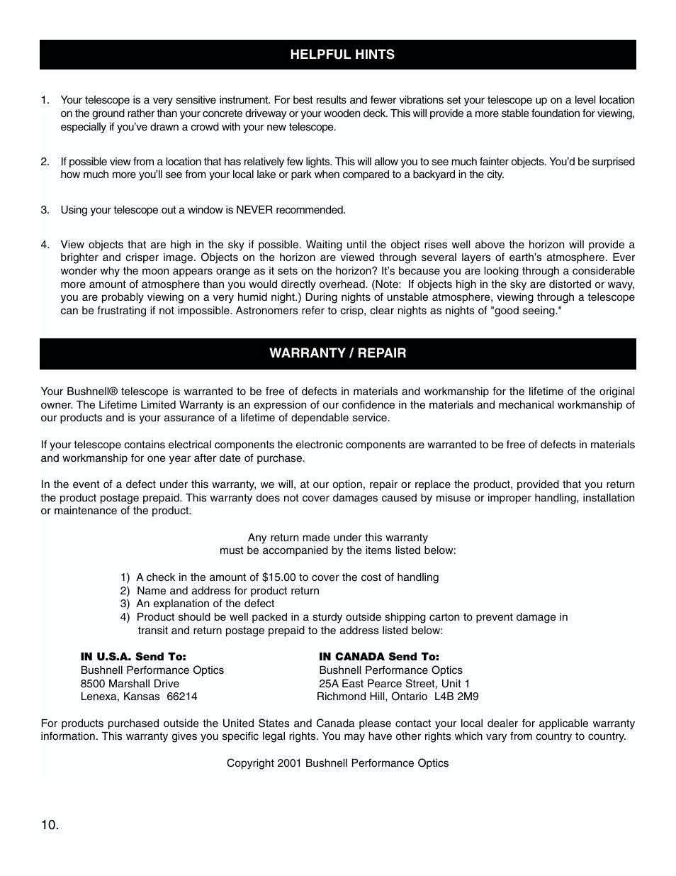 Bushnell 78-9500 User Manual | Page 10 / 12