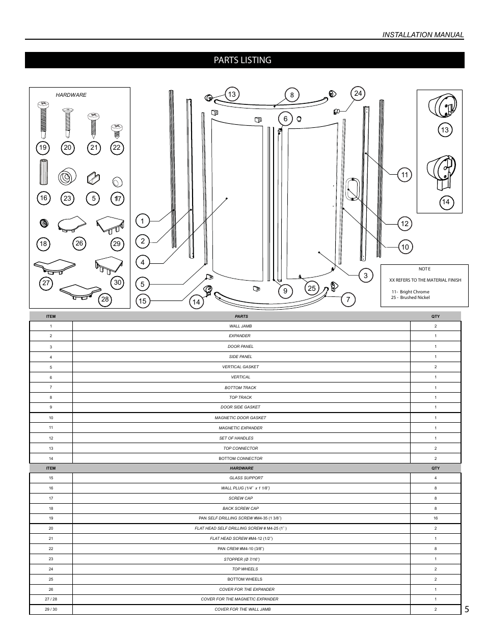 Parts listing, Installation manual | Alumax K-NA2Z-36 User Manual | Page 5 / 15