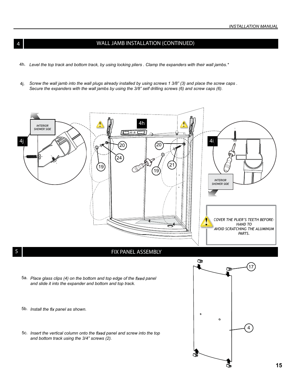 Wall jamb installation (continued) 4 15, 5fix panel assembly | Alumax K-NC91Z User Manual | Page 15 / 21