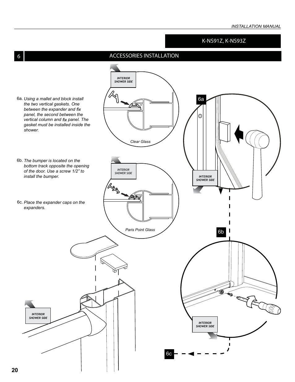 Accessories installation, K-ns91z, k-ns93z, 6a 6c | Alumax K-NS93Z User Manual | Page 20 / 23