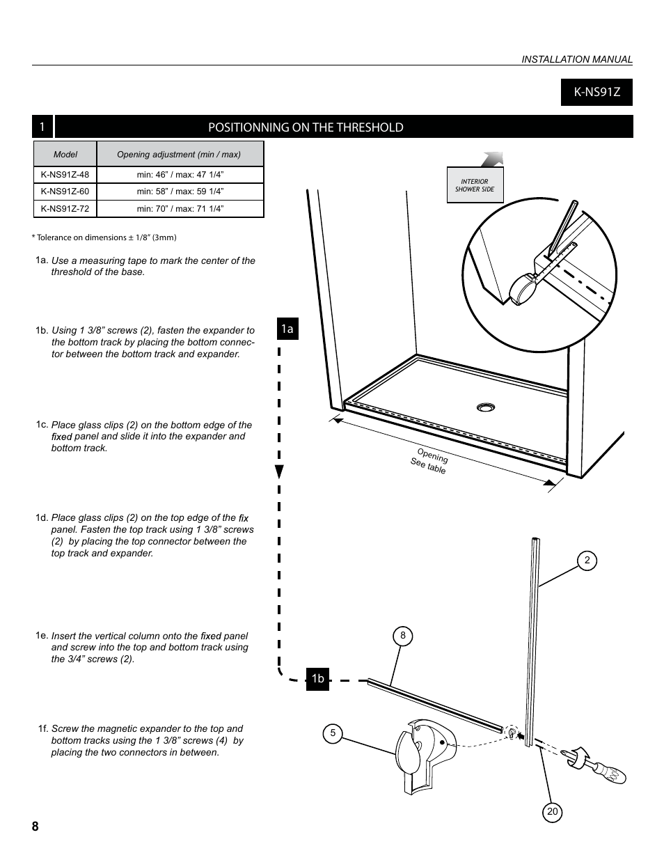 1positionning on the threshold k-ns91z, 1a 8 | Alumax K-NS93Z User Manual | Page 8 / 23