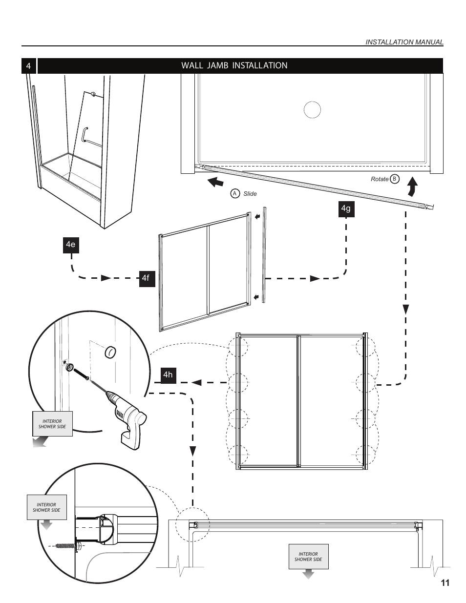 Wall jamb installation 4 11, 4f 4g 4h 4e | Alumax K-NS91Z User Manual | Page 11 / 38