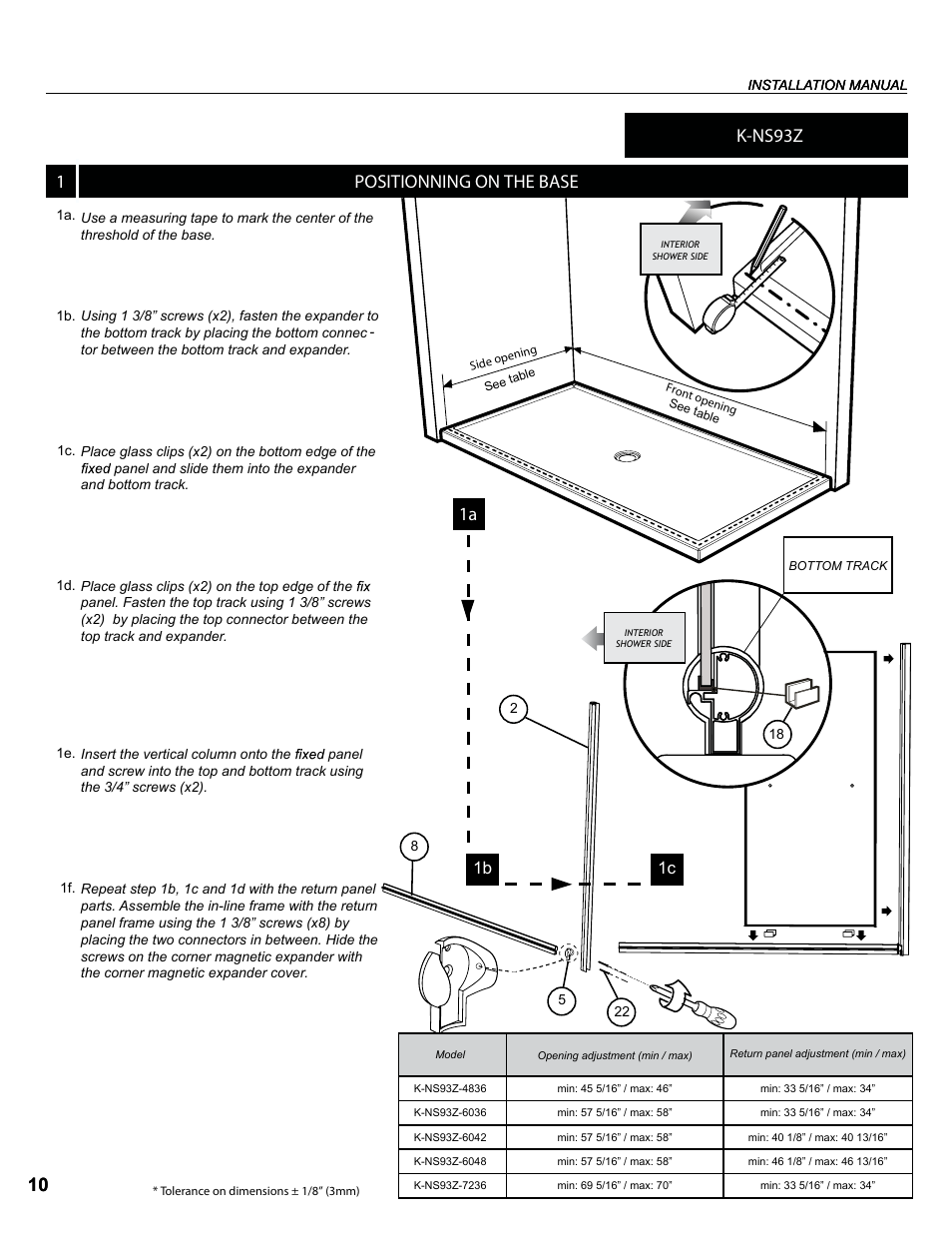 K-ns93z, 110 positionning on the base, 1b 1c | Alumax K-NS91Z User Manual | Page 25 / 38