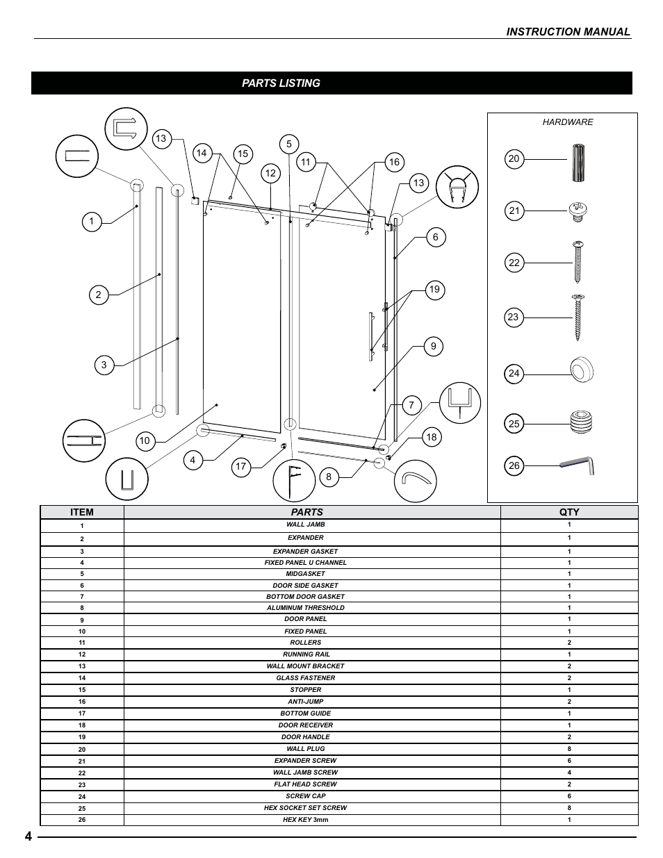 Instruction manual parts listing | Alumax W1 TUB User Manual | Page 4 / 19