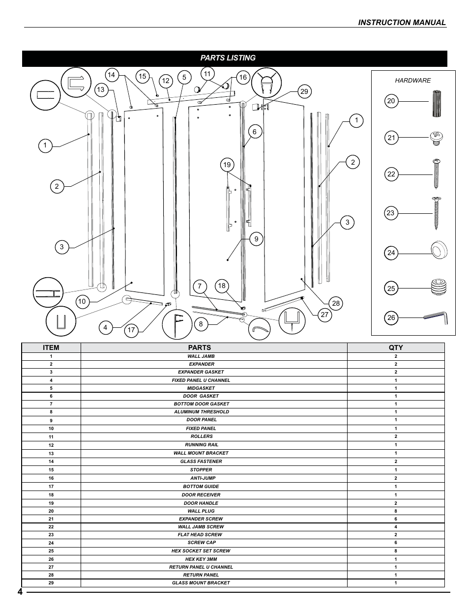 Instruction manual, Parts listing | Alumax W2 CRP User Manual | Page 4 / 20