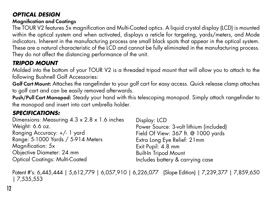 Bushnell TOURV2 201929 User Manual | Page 12 / 96