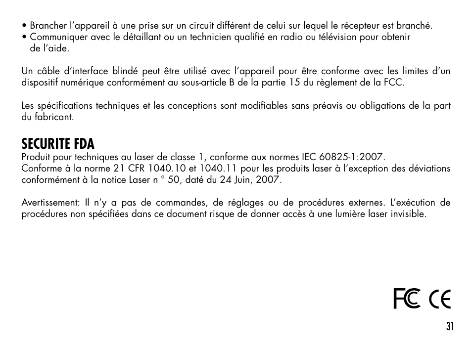 Securite fda | Bushnell TOURV2 201929 User Manual | Page 31 / 96