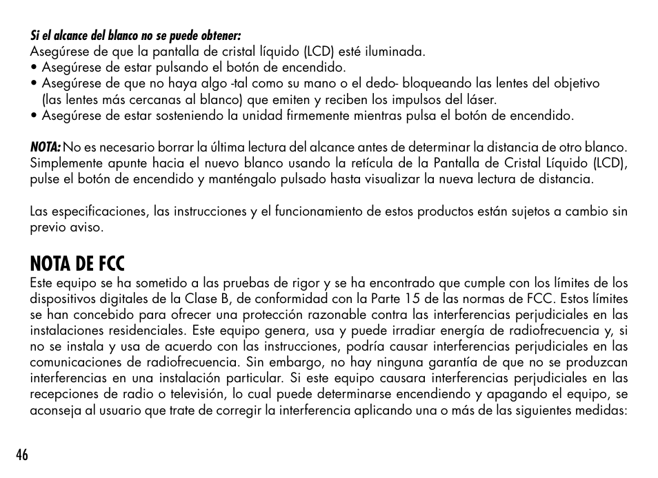 Nota de fcc | Bushnell TOURV2 201929 User Manual | Page 46 / 96