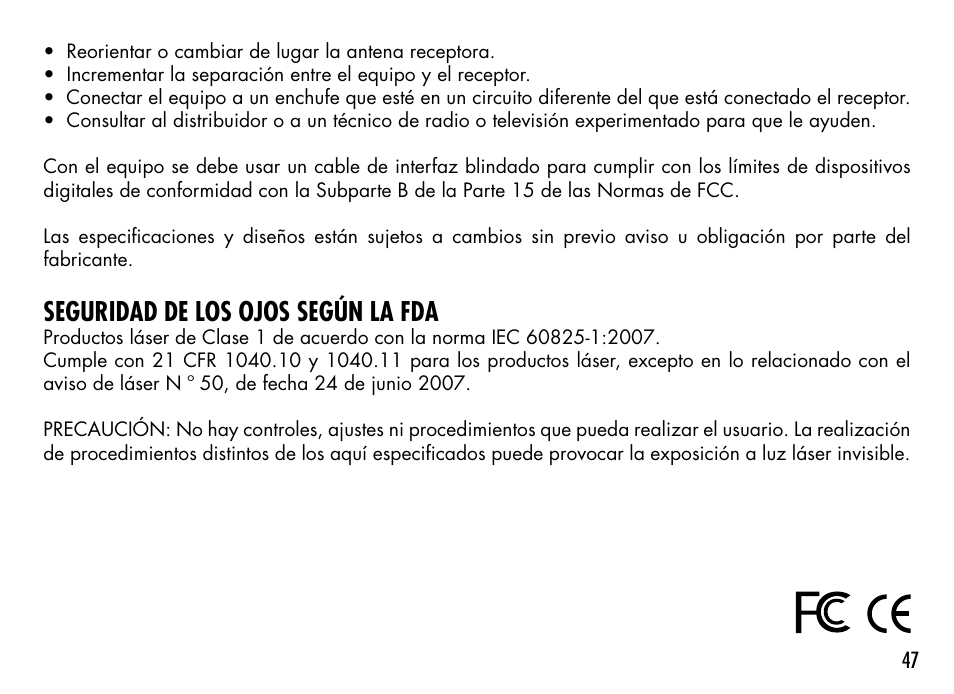 Seguridad de los ojos según la fda | Bushnell TOURV2 201929 User Manual | Page 47 / 96