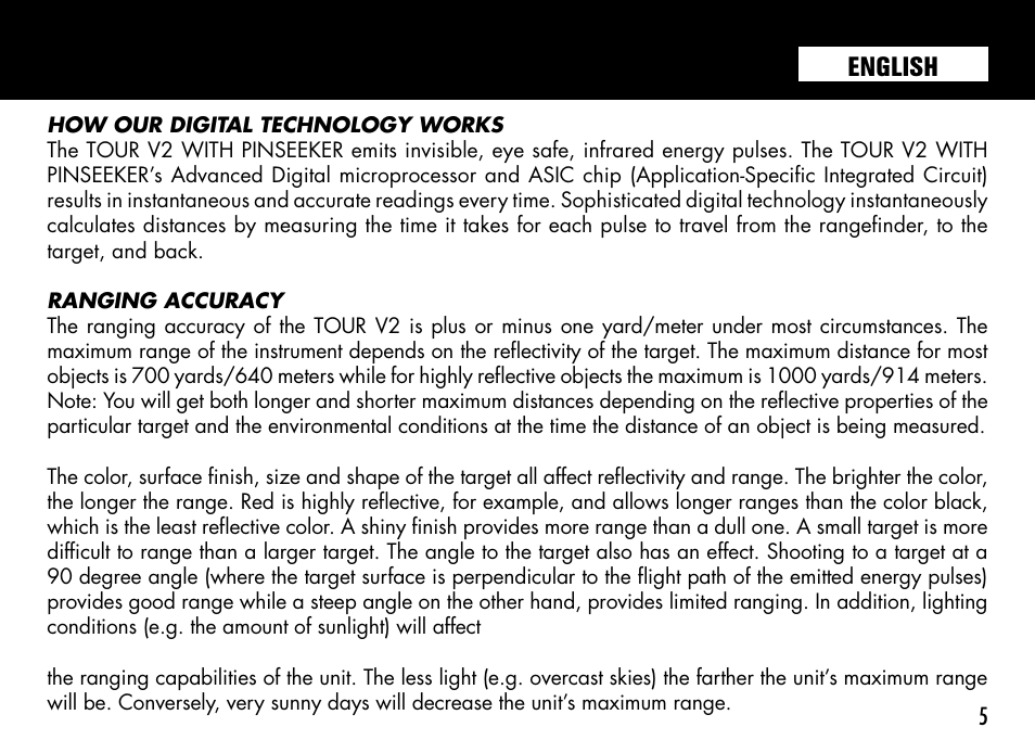 English | Bushnell TOURV2 201929 User Manual | Page 5 / 96