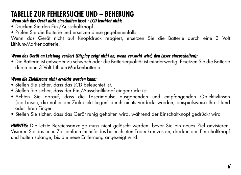 Tabelle zur fehlersuche und – behebung | Bushnell TOURV2 201929 User Manual | Page 61 / 96