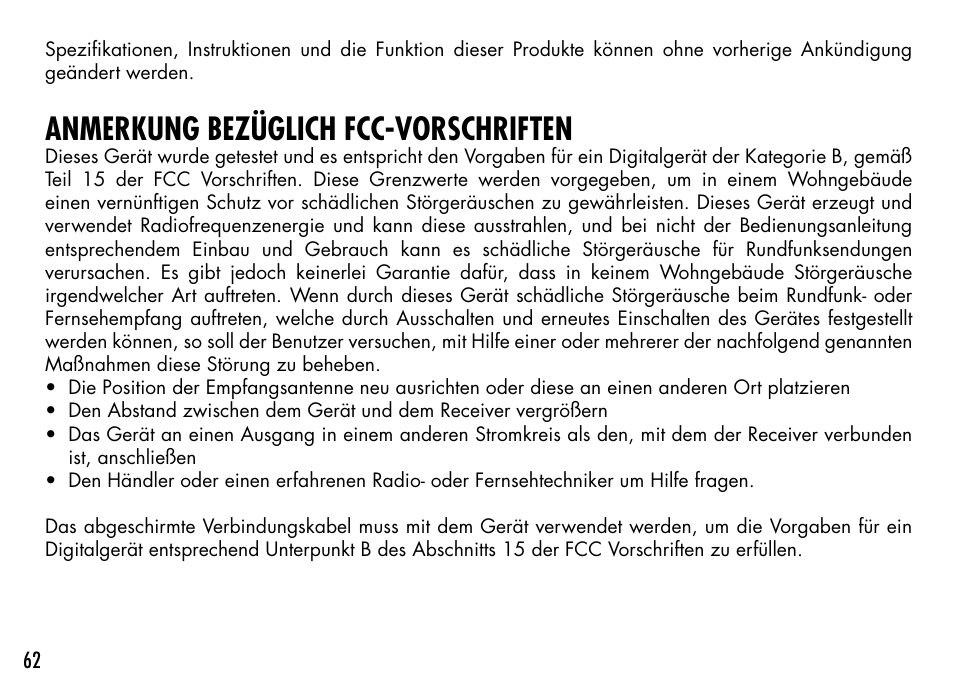 Anmerkung bezüglich fcc-vorschriften | Bushnell TOURV2 201929 User Manual | Page 62 / 96